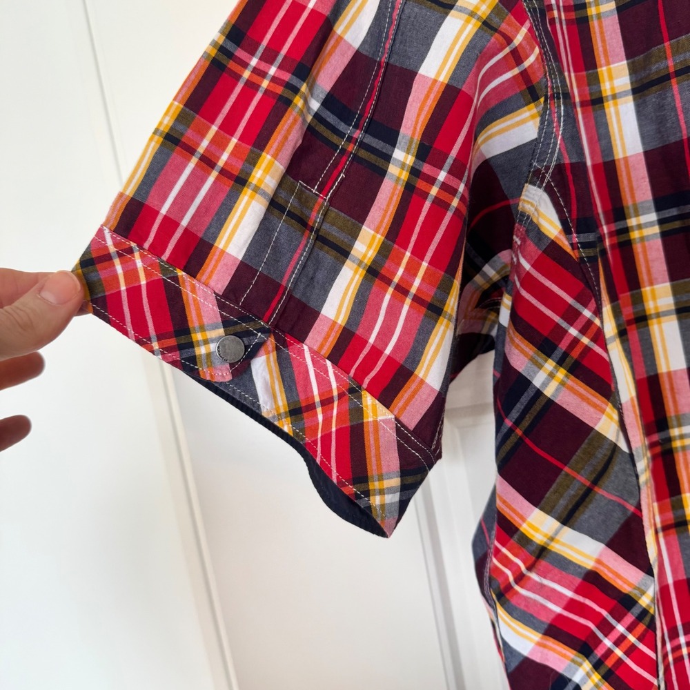 Rocawear Denim‎ Co. Y2K Master Builders Red Plaid Cotton SS Snap Front Shirt XL - Picture 14 of 14